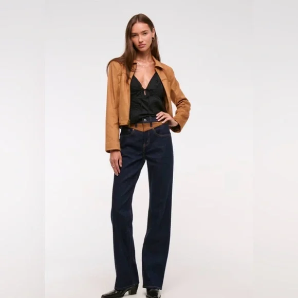 Abercrombie High Rise 90s Relaxed Vegan Suede Yoke Jeans – Size 27 Regular - Picture 2 of 4